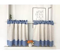 Daliena Lot de 2 rideaux brise-bise à carreaux, courts, aspect lin, style maison de campagne, style maison de campagne, pour petites fenêtres, (l x H) 130 x 60 cm, bleu foncé