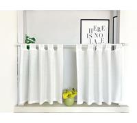 Daliena Lot de 2 rideaux brise-bise courts - Aspect lin - Modernes - Translucides - Pour cuisine - Avec passants (l x H 90 x 90 cm) - Blanc