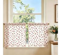 Daliena Lot de 2 rideaux brise-bise modernes avec impression, rideaux courts pour cuisine, maison de campagne, opaques, translucides (l x H 65 x 120 cm), blanc avec motif fraise