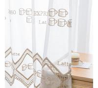 Daliena Rideau brise-bise pour cuisine, bistrot brodé avec barre perforée, petits rideaux transparents, pour salon, cafés, magasins, sable, (l x H) 40 x 80 cm, 1 pièce