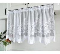 Daliena Spitze by Modespitze, Store Bistro Rideau brise-bise avec traversant, broderie de qualité supérieure, hauteur 80 cm, largeur 100 cm, blanc