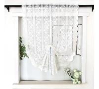 Daliena Store bateau en dentelle jacquard Country - Broderie florale - Avec cordon de serrage - Court - Style maison de campagne - 60 x 200 cm - Blanc - 1 pièce