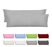 DALINA Textil Lot de 2 taies d'oreiller 45 x 90 cm Forme enveloppe longue, polyester respirant et doux, sans fermeture éclair Gris