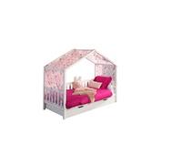 Dallas Lit MH 90 X 200 Blanc + tente textile papillons + lit gigogne
