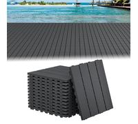 Dalle de terrasse à clipser - Lot de 55 - Aspect bois anthracite - 30 x 30 cm - Plastique avec drainage - Extérieur