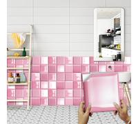 Dalle Pvc Adhesive Murale 20X20 Chaud Rose Stickers Cuisine Stickers Muraux Cuisine Carrelage Adhesif Mural Salle de Bain Dalle Pvc Adhesive Murale（10 Pièces）