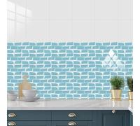 Dalle pvc Adhesive Murale Brique Bleue Claire Credence Adhesive pour Cuisine Carrelage Adhesif Mural Cuisine Carrelage Salle de Bain Revetement Mural Adhesif Credence Autocollante 15x30cm/20 Pcs