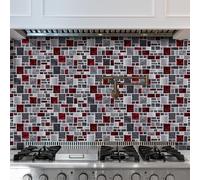 Dalle Pvc Adhesive Murale Marbre Rouge Gris Credence Adhesive pour Cuisine Carrelage Adhesif Mural Cuisine Salle de Bain Imperméable Revetement Mural Adhesif Stickers Carrelage 12x24.6cm/48 Pcs