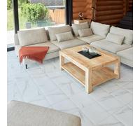 Dalle PVC Adhésive Sol - Lot de 10 Dalles Carrées, Couvre 0,93 m² - Chaque Carrelage Adhésif Sol Carré 30,5 x 30,5 cm - Vinyle Imperméable Autocollant Effet Marbre Blanc