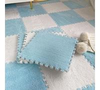Dalles de moquette emboîtables en peluche, tapis mousse(Blue+white,12pcs)