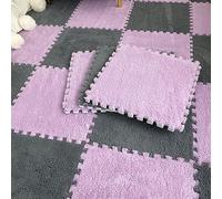 Dalles de moquette emboîtables en peluche, tapis mousse(Pink+white,12pcs)