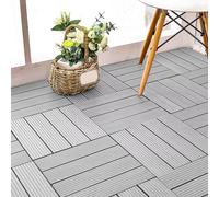 Dalles de terrasse - Dalles clipsables pour balcon - PVC - 30 x 30 cm - Aspect bois - Coffret de 11 pièces pour 1 m² - Gris clair