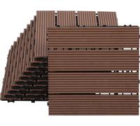 Dalles de terrasse Eikuavons, 7 m² de dalles imitation bois pour terrasse et balcon, dalles de terrasse en bois avec système d'emboîtement, 30 x 30 cm, 77 pièces, marron
