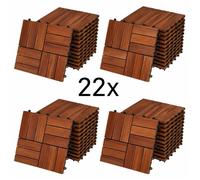 Dalles de Terrasse Lot de 22 - 30 x30 x 2.4 cm, Clipsables en Bois D'acacia, Découpable, Anti-moisissure - Marron