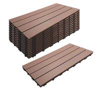 Dalles WPC Relaxdays, 12 pcs, 60x30 cm, balcon, résistantes, système clic, 2,2 m², aspect bois marron