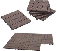 Dalles WPC Schramberg Set de 11 pièces de 1m² Carrelage de terrasse résistant aux intempéries Carrelage de balcon antidérapant Carreaux à clipser Marron foncé