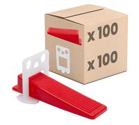Dalsys Kit système de nivellement carrelage, 100 languettes + 100 cales 2mm | Aide de pose 200 pièces pour sols carrelés, outil de carreleur pour joints uniformes et hauteur de sol homogène
