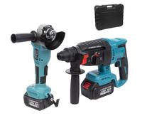 DAM Ensemble de 2 outils électriques avec marteau perforateur et meuleuse angulaire 21V. DOUBLE BATTERIE 13000 mah 21x8x23 Cm. Bleu