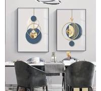 DAMAIART Affiches graphiques abstraites or et bleu, tableaux muraux modernes et épurés, décoration intérieure, salon ou bureau (60 x 90 cm x 2 / sans cadre)