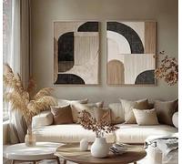 DAMAIART Diptyque abstrait texturé en 2 panneaux de toile, style moderne du milieu du siècle, impression d'art mural et affiche pour la décoration intérieure (60 x 90 cm x 2 / sans cadre)