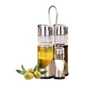 DAMDAM GO Set Huile et Vinaigre, Carafe à Huile, Verre, Acier Inoxydable, pour Table, avec Support, Acier et Transparent