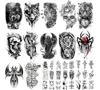 Damen Herren Klebetattoos,Tattoos Stickers Waterproof | kit d'autocollants de tatouage temporaire,style Old School, tatouages réalistes à manches,Und Blumentattoos Pour Pieds