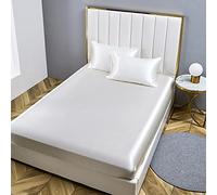 Damier Drap-housse 120 x 200 cm - Blanc satiné et soie brillante - Qualité supérieure - Couleur unie - Convient pour matelas jusqu'à 30 cm