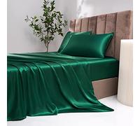 Damier Drap-housse 140 x 200 cm, vert, vert foncé, satiné, soie brillante, de qualité supérieure, couleur unie, convient aux matelas jusqu'à 30 cm