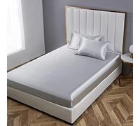 Damier Drap-housse 160 x 200 cm - Gris satiné et soie brillante - Qualité supérieure - Couleur unie - Convient pour matelas jusqu'à 30 cm