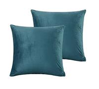 Damier Housse de coussin en peluche 80x80 cm - Flanelle castor - Bleu pétrole - Ensemble de 2 - Housse de coussin décorative - Housse de coussin 80 x 80 cm