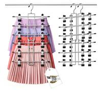 DAMITA Cintre Pantalon & Jupe à Pinces Gain de Place 6 Niveaux, Cintre Pince Pivotant 360°, Conception sans Danger pour Les Doigts - Rangement Dressing, Appartement, Dortoir Crochets 2-Pack