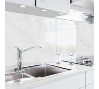 danario Crédence Adhésive pour Cuisine I Panneau Mural décoratif Autocollant | Protège Mur Cuisine | Décoration Aspect Verre | 0,80 mm | Blanc marbré - 60cm x 500cm