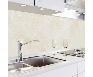 danario Crédence Adhésive pour Cuisine I Panneau Mural décoratif Autocollant | Protège Mur Cuisine | Décoration Aspect Verre | 0,80 mm | Beige marbré - 60cm x 280cm