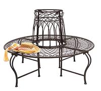 DanDiBo Banc rond en métal résistant aux intempéries Marron Ø 130 cm Banc d'arbre 96003 Banc de jardin Banc de parc Banc en fer
