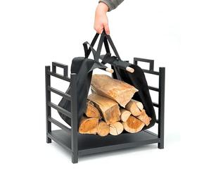 DanDiBo 96466 Étagère à bois de cheminée en métal noir avec sac de transport 45 cm