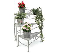 DanDiBo Escalier pour fleurs Intérieur Métal Blanc Gris 55 cm Porte-fleurs avec 3 étagères 96125 Porte-fleurs Colonne pour fleurs Porte-plantes Balcon Vintage
