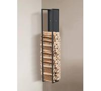 DanDiBo Étagère à bûches d'intérieur en métal noir avec paroi arrière au mur - Panier à bois à suspendre - Support pour bois de cheminée - Hauteur : 140 cm