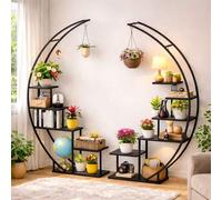 DanDiBo Étagère à fleurs indoor 170 cm de haut Métal Noir Rond 96586 Escalier pour fleurs Grand demi-cercle Support pour plantes Design moderne