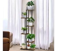 DanDiBo Étagère à fleurs Indoor Métal Noir 6 étages Bois 96581 Escalier pour fleurs Support pour plantes Moderne Support pour fleurs Design
