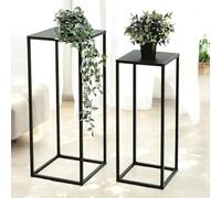 DanDiBo Lot de 2 supports de plantes carrés en métal noir - 60 cm et 70 cm - Table d'appoint - Tabouret à fleurs - Design moderne