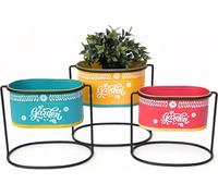 DanDiBo Tabouret à fleurs avec pot Métal Debout Multicolore Ovale 96526 Set de 3 supports pour fleurs Colonne à fleurs Moderne Support pour plantes Vase à plantes