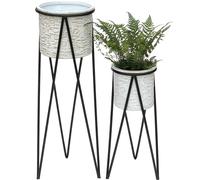 DanDiBo Tabouret à fleurs avec pot Métal Noir Blanc Lot de 2 Tabourets à fleurs 96043 Colonne à fleurs Moderne Support pour plantes Tabouret pour plantes