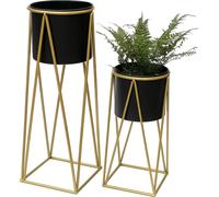 DanDiBo Tabouret à fleurs avec pot Métal Or Noir Lot de 2 Tabourets à fleurs 96046 Colonne à fleurs Moderne Support pour plantes Tabouret pour plantes
