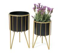 DanDiBo Tabouret à fleurs avec pot Métal Or Noir Rond Set de 2 Tabourets à fleurs 96039 Colonne à fleurs Moderne Support pour plantes Tabouret pour plantes