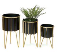 DanDiBo Tabouret à fleurs avec pot Métal Or Noir Rond Set de 3 Tabourets à fleurs 96039 Colonne à fleurs Moderne Support pour plantes Tabouret pour plantes