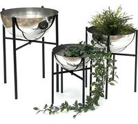 DanDiBo Tabouret à fleurs Métal avec pot Noir Argent Lot de 3 Porte-fleurs 96257 Colonne à fleurs Moderne Porte-plantes Tabouret à plantes