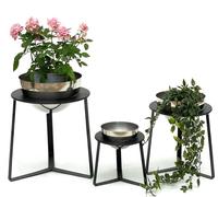 DanDiBo Tabouret à fleurs Métal avec pot Noir Argent Porte-fleurs 96091 Lot de 3 Colonne à fleurs Moderne Porte-plantes Tabouret à plantes