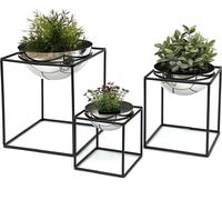 DanDiBo Tabouret à fleurs Métal avec pot Noir Argent Porte-fleurs 96256 Lot de 3 Colonne à fleurs Moderne Porte-plantes Tabouret à plantes