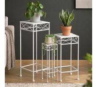 DanDiBo Tabouret pour fleurs Blanc Métal Angulaire Support pour fleurs 96314 Set de 3 tables d'appoint Colonne pour fleurs Moderne Support pour plantes Tabouret pour plantes