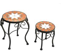 DanDiBo Tabouret pour fleurs Merano Mosaïque Lot de 2 12014 Présentoir pour fleurs 20 et 27 cm Tabouret rond